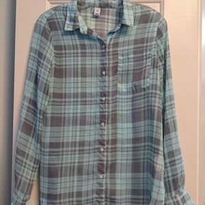2/$12 🌟 Old Navy grey/green plaid button-down shirt, size S